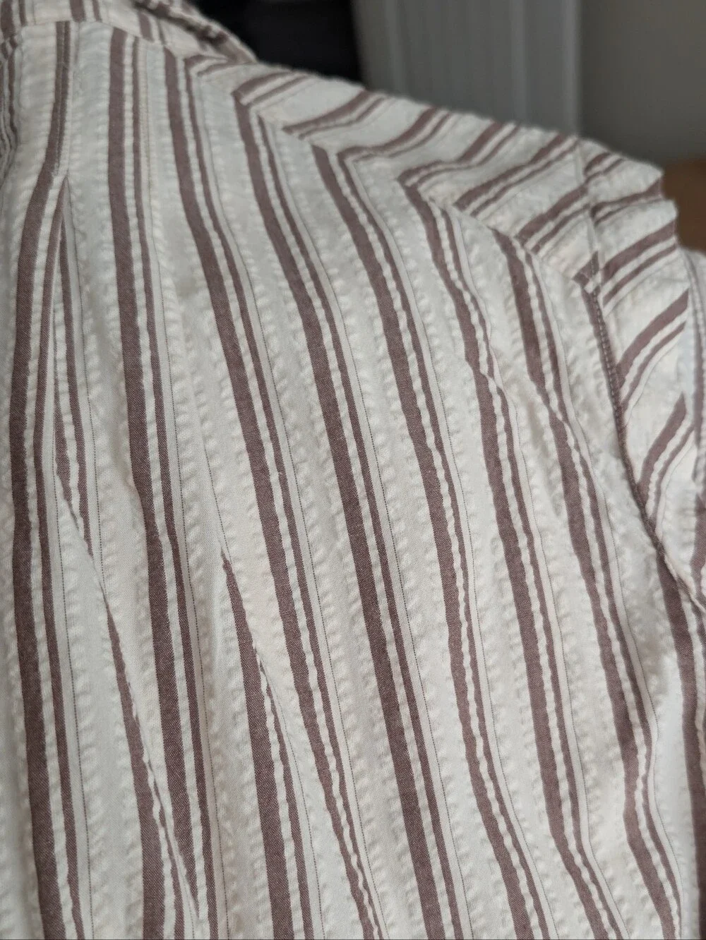 Sleeveless Striped Button-Front Cotton Romper in Beige and Brown S